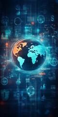 Poster - digital world map illustration with data visualization elements