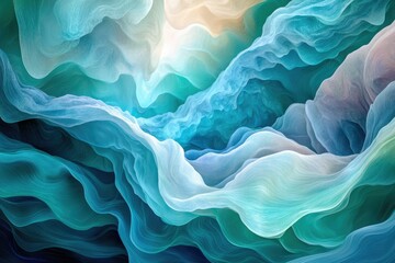 Fototapete - Abstract art depicting swirling, flowing teal and blue hues, creating a dreamy, ethereal underwater scene.