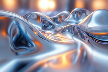 Poster - Abstract rendering of flowing, metallic liquid with warm light reflections creating a surreal, wavy texture.