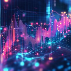 Poster - Vibrant data visualization showing trend lines and colorful graphics on a digital interface. Ideal for financial and analytical presentations or technology projects.