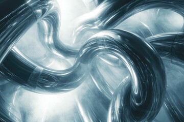 Aufkleber - Abstract image of swirling, reflective metallic tubes creating a mesmerizing, futuristic, and dynamic composition.