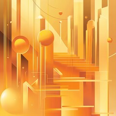 Poster - this abstract artwork features a golden cityscape filled with geometric shapes and light effects, cr
