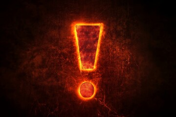 Poster - A vibrant fire warning sign glowing in orange and red hues, creating a striking image against a dark textured background, ideal for safety and alert messages.