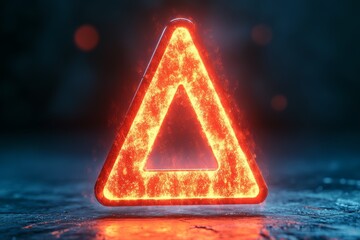 Poster - This image features a glowing red triangle warning sign against a dark background, symbolizing caution and alertness in a modern and visually striking design.