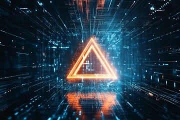 Poster - A captivating digital artwork featuring a glowing triangle in a neon-infused futuristic environment, showcasing vibrant colors and intricate designs.