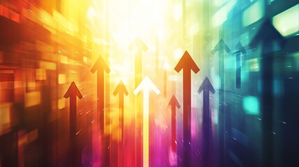 Poster - This vibrant abstract image features upward-pointing arrows illuminated by a bright, colorful background, creating a sense of movement and energy.