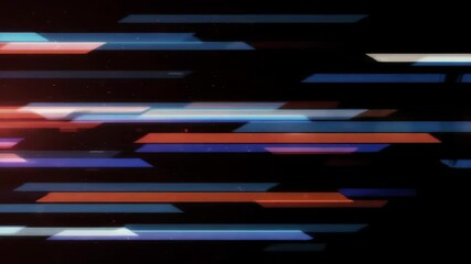 Poster - Dynamic Light Streaks Animation. Abstract Horizontal Lines in Motion. Futuristic Technology Background with Blue, Red and Orange Glowing Stripes. Digital Motion Design with Copy Space