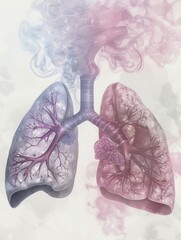 Fototapete - Comparison of smokers lungs and healthy lungs in a clinical illustration for educational purposes
