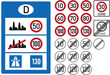 © leofrog - Deutsche Verkehrsschilder, Geschwindigkeitsbegrenzung und -aufhebung auf Autobahnen, Landstraßen und innerhalb von Ortschaften als Vektoren-Set