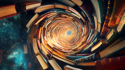 Wall Mural - spiral tunnel of books. infinite - universe. illustration