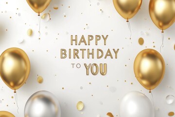 Poster - A beautiful and elegant Happy Birthday card with golden balloons, with the inscription 