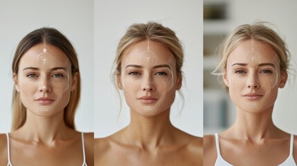 Poster - Digital face scanning is a biometric technology that forms lines, triangles, and particle-style designs