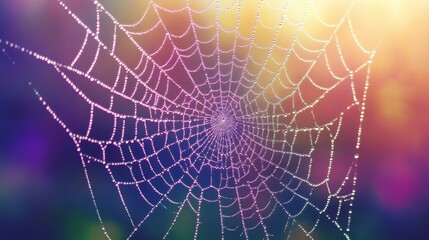 Wall Mural - Beautiful spider web in wild field with dew in morning in Spring.