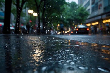 Wall Mural - a storm in the city. heavy rain with thunder and lightning.