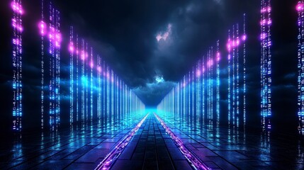 Poster - Glowing Pathway Through a Stormy Night Abstract Digital Art