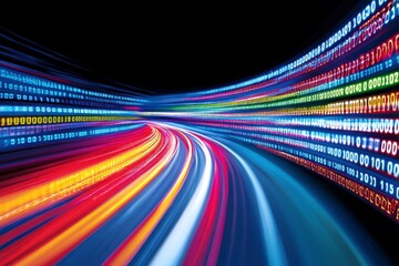 Poster - Abstract Colorful Light Trails Tunnel Evoking Speed and Technology