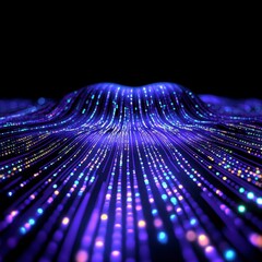 Poster - Abstract Purple Blue Gold Light Particle Wave Digital Art