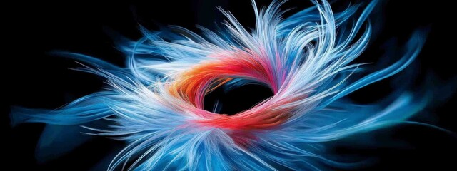 Poster - Abstract Swirling Vortex Blue, White, and Red Hues on Black Background
