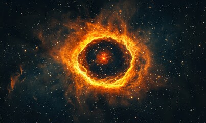 Wall Mural - fiery cosmic nebula with swirling orange and red hues surrounded by countless bright stars, deep spa