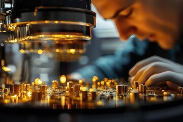 Poster - Precision assembly work on intricate electronic components in a high-tech lab environment