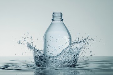Poster - Water splashing around a bottle creates a dynamic visual display