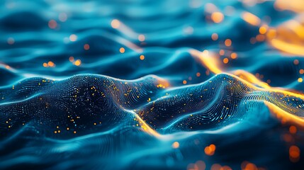 Poster - Abstract Blue Gold Digital Wave Background Texture