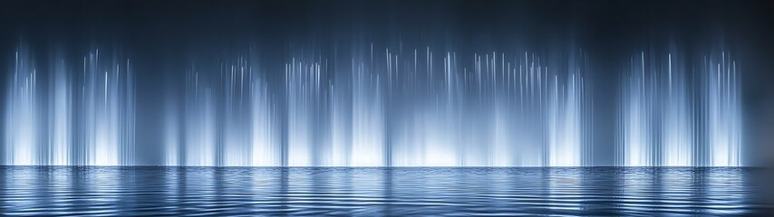 Poster - Abstract Blue Light Streaks Water Reflection Background