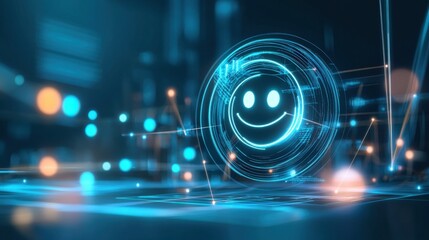 Poster - digital smiley face animation virtual space graphic design futuristic environment close-up view posi