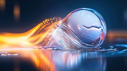 Poster - Dynamic motion of a luminescent sphere futuristic laboratory digital art high-tech environment close-up view innovation concept