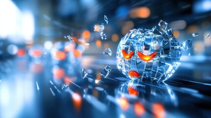 Poster - Dynamic shattering sphere with fiery emotion futuristic city 3d render abstract environment dramatic perspective conceptual art