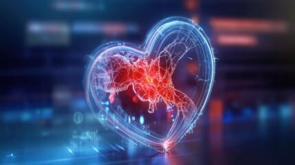 Poster - Emotional heartbeat visualization digital space 3d animation futuristic environment close-up perspective love concept