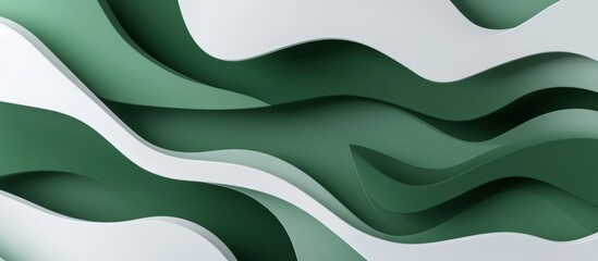 Abstract green and white wavy layered background with smooth flowing curves and modern minimalistic design