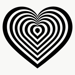Poster - an artistic optical illusion in the form of a heart with concentric black and white stripes, representing love, feelings, and Valentine's Day, vector illustration