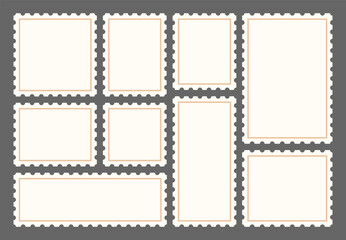 Wall Mural - set geometric blank frame. old retro white text box. empty speech bubble on gray background, postage