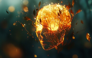 Poster - Fiery Branch Face Abstract Art