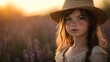 © oris - Girl in lavender field at sunset, wearing straw hat.