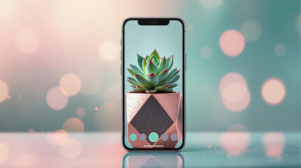 Aufkleber - A modern smartphone displaying a succulent plant in a decorative pot.