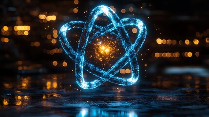 Poster - Glowing Blue Atom Energy Symbol