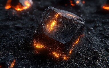 Poster - Glowing Cube Rock Dark Texture Energy Power