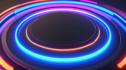 Poster - Vibrant neon circular patterns illuminated against a dark background, creating a futuristic ambiance