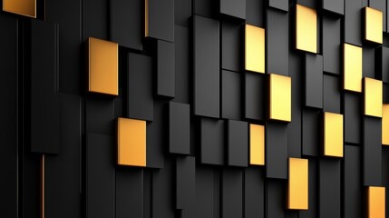 Poster - Abstract geometric wall design featuring black and gold rectangular panels in modern decor