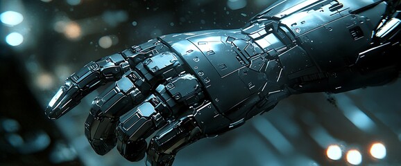 Poster - Metallic Robotic Hand Closeup Futuristic Technology Image