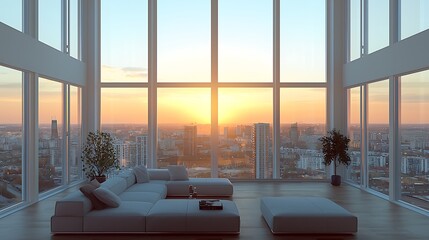 Poster - Modern City Apartment Sunset View Luxury Living Room Interior