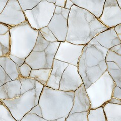 Poster - White marble cracked texture with gold lines.