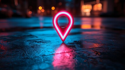 Poster - Neon Location Pin Symbol Night Cityscape