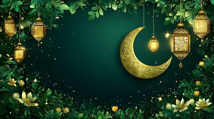 Poster - Ornate Gold Moon and Lanterns Festive Background