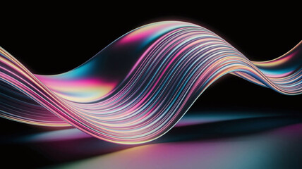 Poster - An Abstract Fluid Iridescent Holographic Curved Wave in Motion Featuring a Mesmerizing Colorful Gradient Design