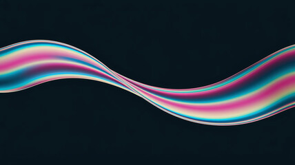 Poster - An Abstract Iridescent Holographic Wave Curves Gracefully Across a Deep Black Background