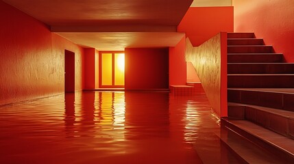 Poster - Red Indoor Pool Modern Minimalist Architecture Interior Design