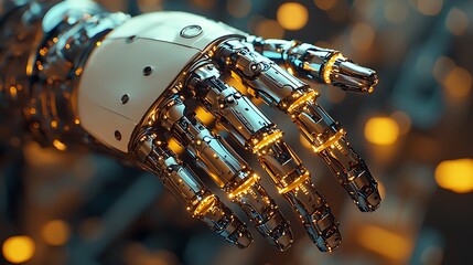 Poster - Robotic Hand, Chrome Metal, Automation Technology, Futuristic AI